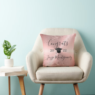 Girly Pink Sheen Graduation Glittery Throw Pillow