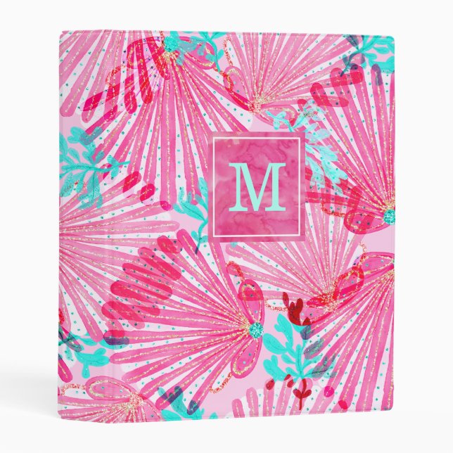 Girly Pink Shells Pattern Personalized Mini Binder (Front/Spine)