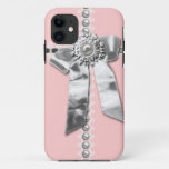 Girly Pink Silver Bow Printed Iphone 5 Case at Zazzle