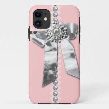 Girly Pink Silver Bow Printed Iphone 5 Case by iPhoneCaseGallery at Zazzle