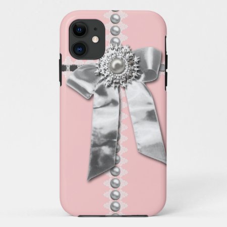 Girly Pink Silver Bow Printed Iphone 5 Case