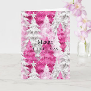 Girly Pink Silver Glam Christmas Trees  Card