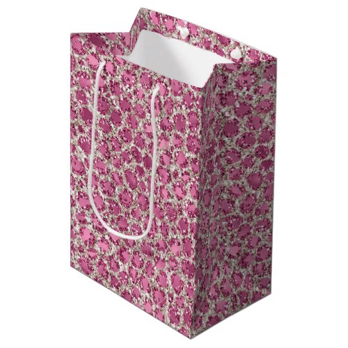 Girly Pink Silver Glitter Leopard Print  Medium Gift Bag