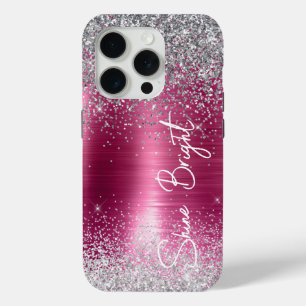 Girly Pink Silver Glitter Sparkle iPhone 15 Pro Case