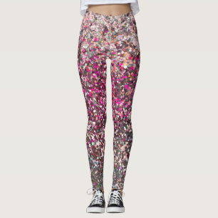 Girly Pink Silver Gold Glitter Sequin Glam  Leggings