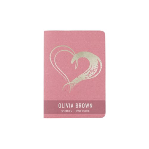 GIRLY PINK SILVER RED LOVE HEART LEATHER MONOGRAM PASSPORT HOLDER