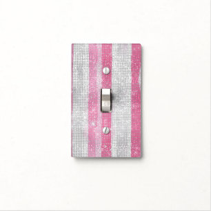 Girly Pink Silver Stripes Sparkle Light Switch Cover