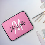 Girly Pink Simple Stylish Monogram Name   Initial Laptop Sleeve<br><div class="desc">Laptop case with a pink background and white custom monogram first initial and first name.</div>