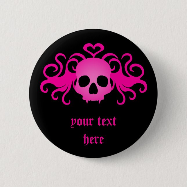 Girly pink skull button (Front)