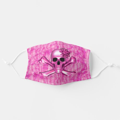 Girly Pink Skull  Crossbones Adult Cloth Face Mask