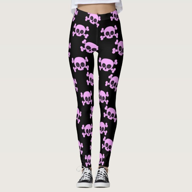 Girly Pink Skulls Leggings (Front)
