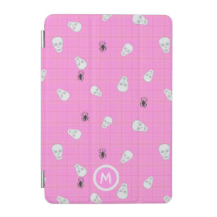 Girly pink Skulls & Spiders pink Halloween tartan iPad Mini Cover