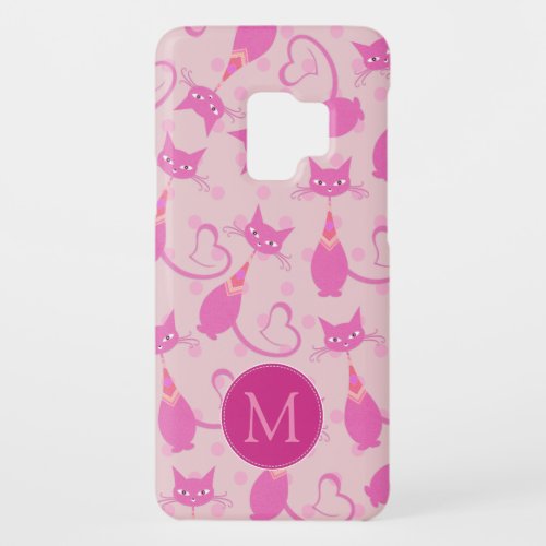 Girly Pink Sleek Cat Pattern Monogram Case_Mate Samsung Galaxy S9 Case