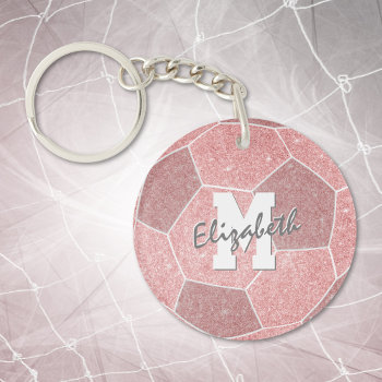 Girly Pink Soccer Bag Tag With Monogram Keychain by katz_d_zynes at Zazzle