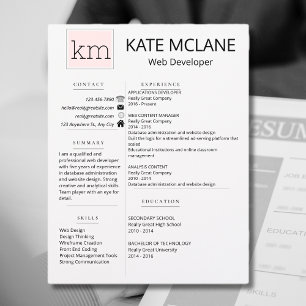Girly Pink Social Icons Resume Template Letterhead