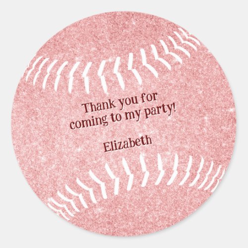 girly pink softball baseball party thank you classic round sticker