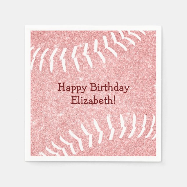 girly pink softball girls sports birthday party napkins (Front)