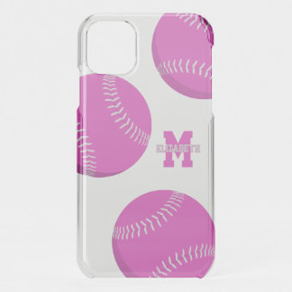 girly pink softballs monogrammed iPhone 11 case