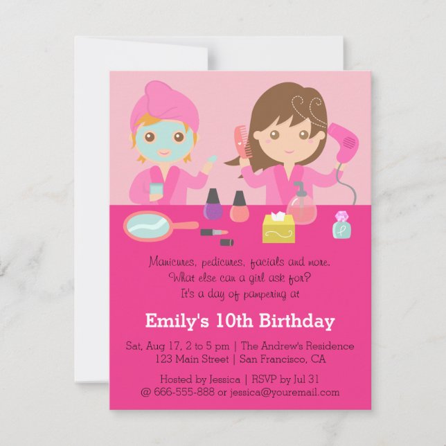 Girly Pink Spa Birthday Party Invitation (Front)