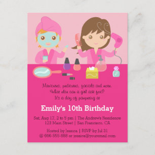 Girly Pink Spa Birthday Party Invitation