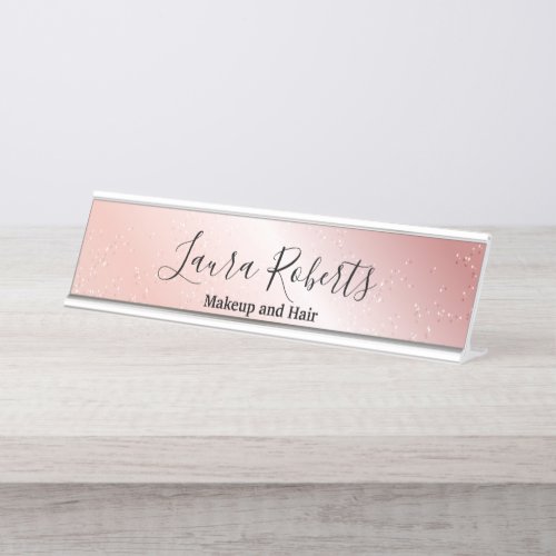 Girly Pink Sparkle Glitter Desk Name Plate