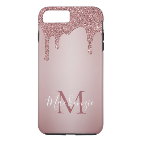 Girly Pink Sparkle Glitter Drips Monogram iPhone 8 Plus7 Plus Case