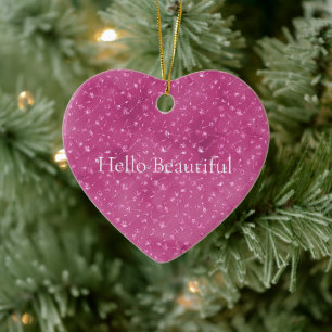 Girly Pink Sparkle Glitter Flowers Ceramic Ornament