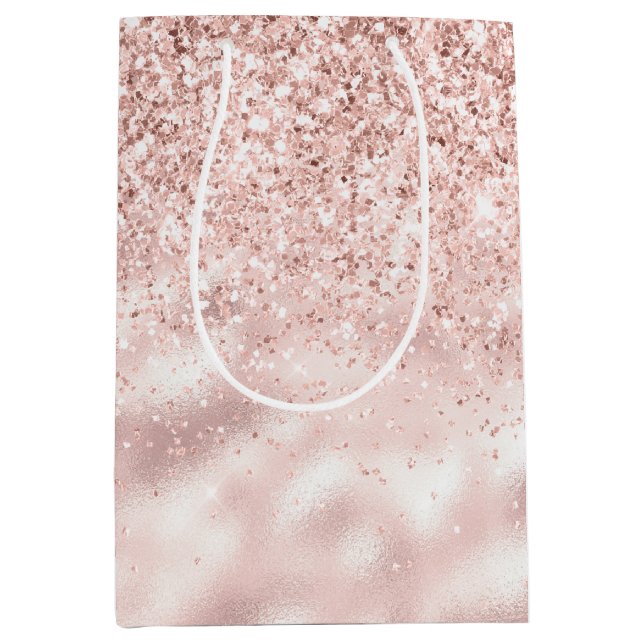 Girly Pink Sparkle Glitter Medium Gift Bag (Front)