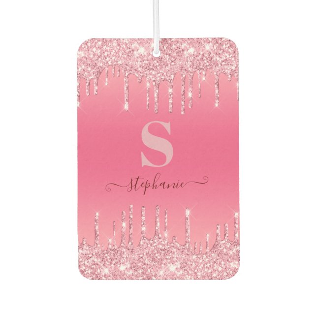 Girly Pink Sparkle Glitter Monogram Air Freshener (Front)