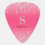 Girly Pink Sparkle Glitter Monogram Guitar Pick at Zazzle