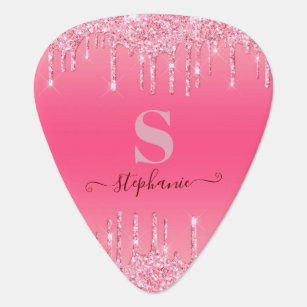 Girly Pink Sparkle Glitter Monogram Guitar Pick