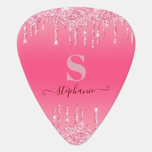 Girly Pink Sparkle Glitter Monogram Guitar Pick