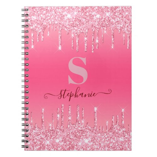 Girly Pink Sparkle Glitter Monogram Notebook