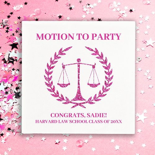 Girly Pink Sparkle Law School Graduation Party Napkins
