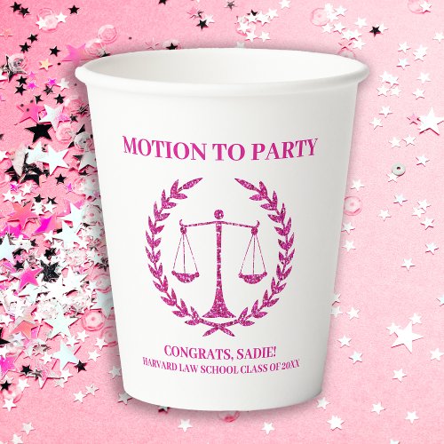 Girly Pink Sparkle Law School Graduation Party Paper Cups