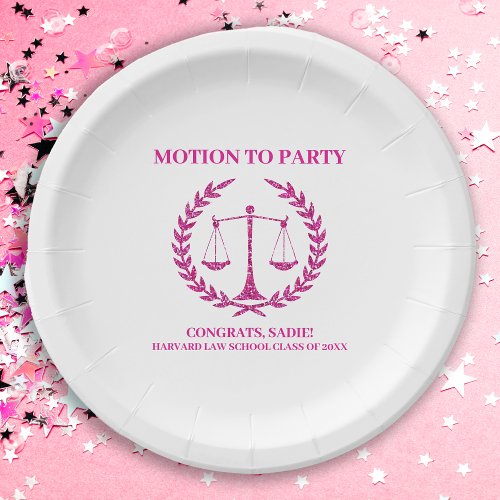 Girly Pink Sparkle Law School Graduation Party Paper Plates