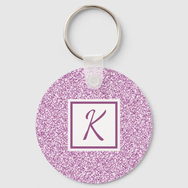 Girly Pink Sparkle Monogrammed Keychain (Front)