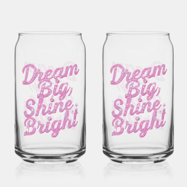 Girly Pink Sparkle Motivational Quote Can Glass (Front)