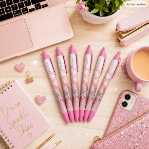 Girly Pink Sparkle Office School Writing Pen