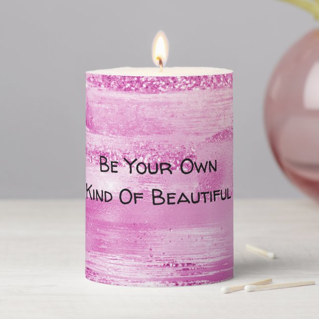 Girly Pink Sparkle Stripes Pillar Candle (In Situ)