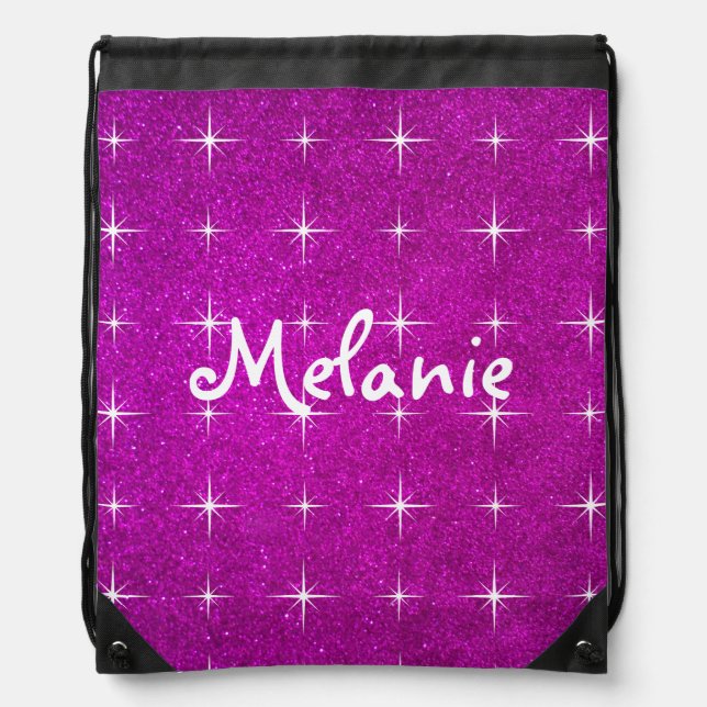 Girly pink sparkly glitter drawstring backpack bag (Front)