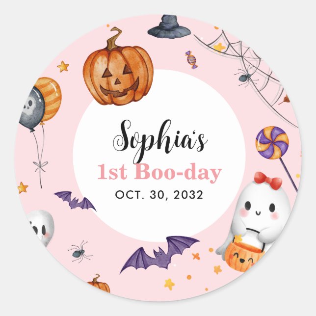 Girly Pink Spooky Halloween Birthday Favor Classic Round Sticker (Front)