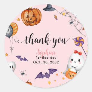 Girly Pink Spooky Halloween Birthday Thank You Classic Round Sticker