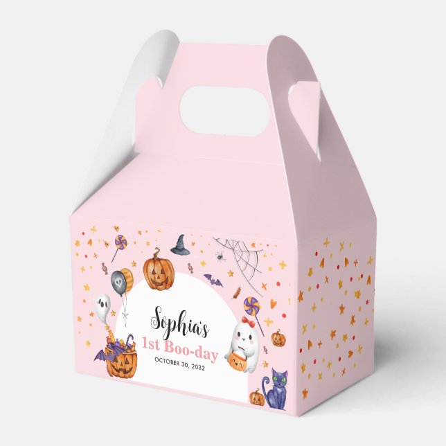 Girly Pink Spooky Halloween Boo-day Birthday Favor Boxes (Front Side)
