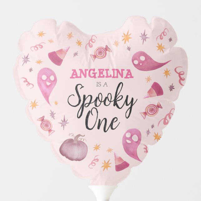 Girly Pink Spooky One First Birthday Party Balloon (Front)