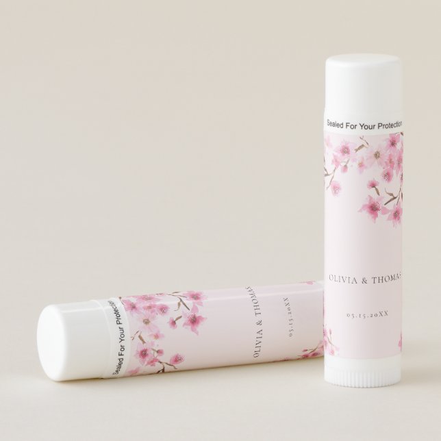 Girly Pink Spring Cherry Blossom Bridesmaid Gift Lip Balm (Front)