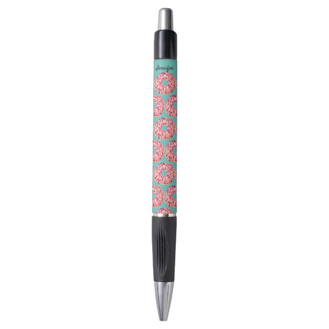 Girly Pink Sprinkles Donuts Pattern Personalized Pen (Front Vertical)