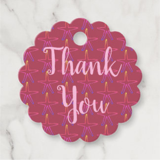 Girly Pink Starfish Birthday Thank You Favor Tags