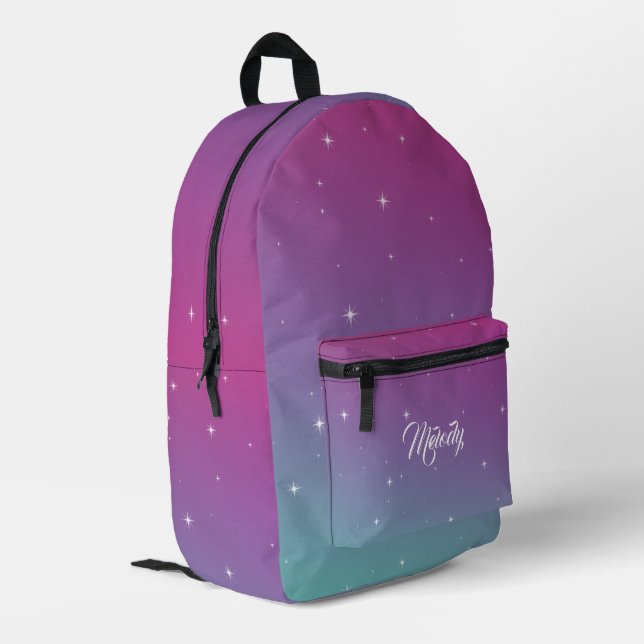 girly pink starry Glitter Ombre Gradient Sparkle Printed Backpack (Back Corner Left)