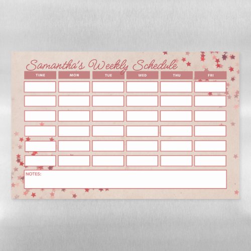 Girly Pink Stars Weekly School Schedule Timetable Magnetic Dry Erase Sheet